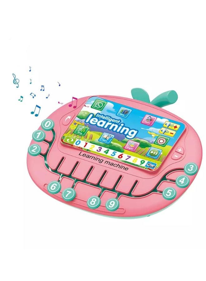 Multifunctional Tablet Learning Machine, Interactive Educational Toy with Letters, Numbers, Music, Story Telling, and more, Modern math learning machine toy apple shape for Toddlers, Pink Fatio General Trading