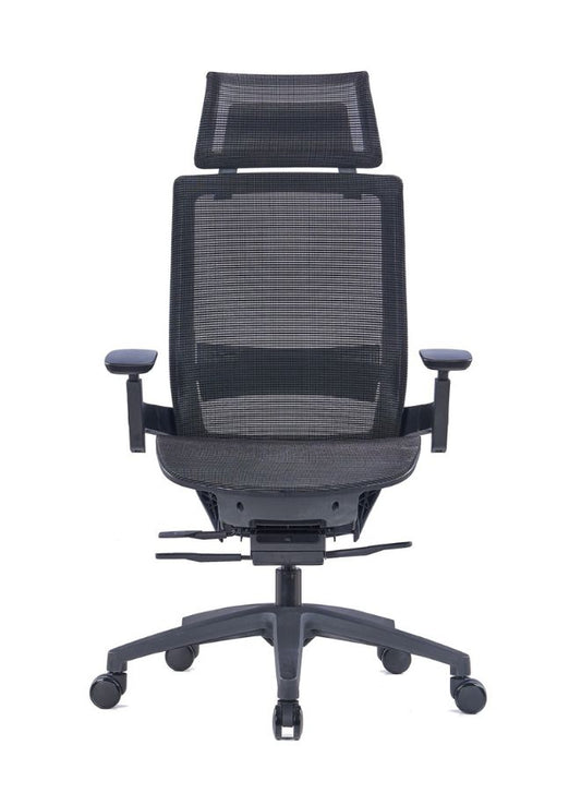 Modern Sleek Black Mesh Office Chair with  3D Armrests, Headrest  and Four-Position Lock  for Home or Office