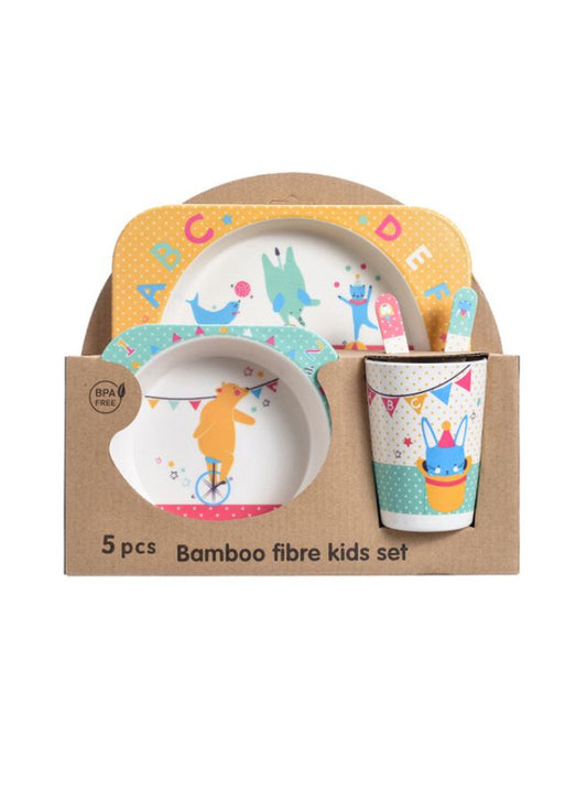 Eco-Friendly Bamboo Fiber 5pcs Dinnerware Set - Creative Cartoon Cutlery Set for Kids - Perfect Baby Feeding Solution,Circus