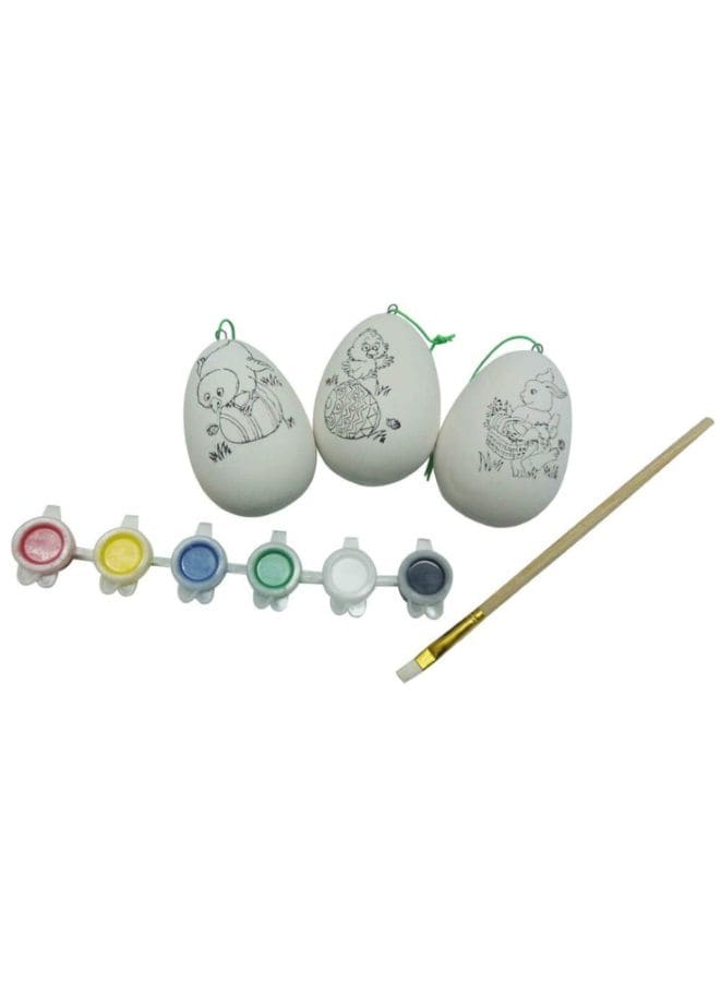 Party Magic DIY Easter Eggs Paint set Pack with 3 White Foam Eggs, Colors and Paint Brush for Kids on Easter, Party and Holiday Decoration Toy Fatio General Trading
