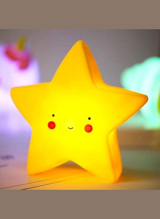 Portable Kids Cartoon LED Night Light Children Bedroom Table Lamp Bedside Moon Star Nightlight  Best Birthday Gift for Kids, Home Décor, Kid' Room Decoration, Living Room, Yellow Star Fatio General Trading