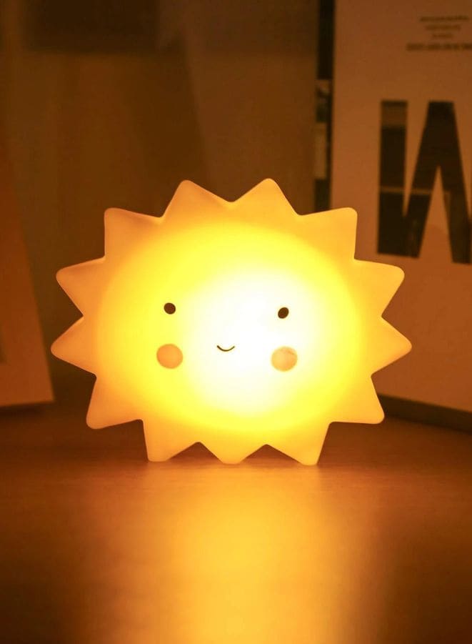 Portable Kids Cartoon LED Night Light Children Bedroom Table Lamp Bedside Moon Star Nightlight  Best Birthday Gift for Kids, Home Décor, Kid' Room Decoration, Living Room, Yellow Sun Fatio General Trading