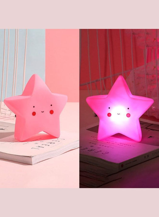 Portable Kids Cartoon LED Night Light Children Bedroom Table Lamp Bedside Moon Star Nightlight  Best Birthday Gift for Kids, Home Décor, Kid' Room Decoration, Living Room, Pink Star Fatio General Trading