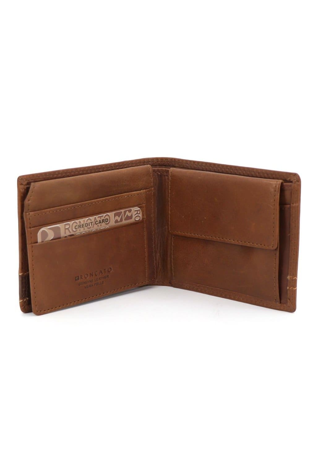 R. Roncato Men's Leather Wallet, Equipped With Coin Purse, Spaces for Credit Cards, Identity Card and Banknotes, Camel Fatio General Trading