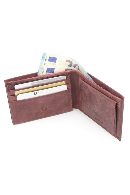 R. Roncato Men's Wallet in Nappa Leather, Equipped With Coin Purse, Document Holder in Card Format, Card Holder, Red Fatio General Trading