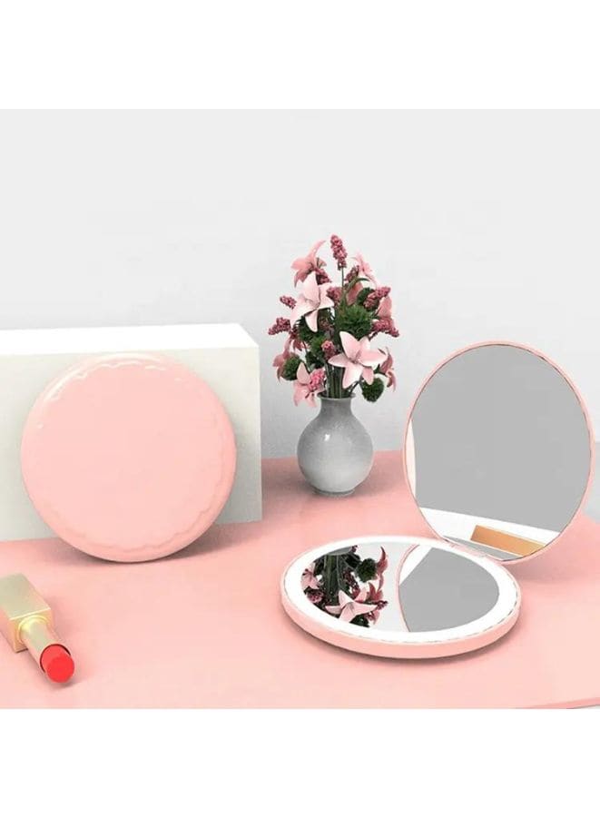Rechargeable Compact Mirror with Light,1x/2x Magnification, Dimmable Lighted Travel Makeup Mirror,LED Compact Mirror for Purses,Pocket,Touch Switch,Type-c Charging,Daylight,Portable,Handheld, Pink Fatio General Trading