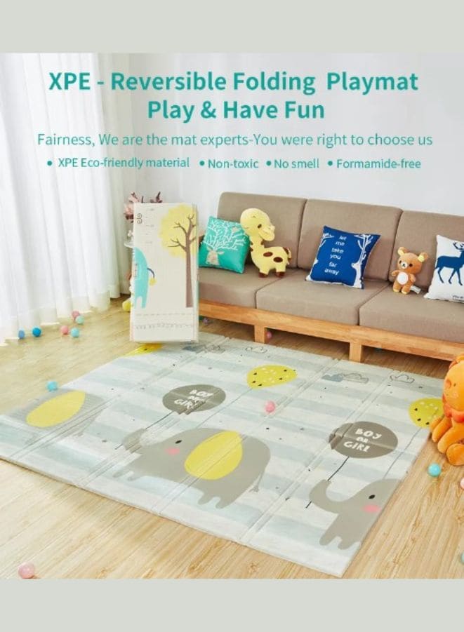 Reversible Folding Children's Waterproof and Non-toxic Double Sided Mat (200x180x1.0cm), Elephant Fatio General Trading