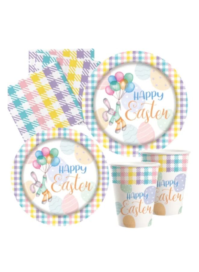 Set of 4 Easter Colorful Paper Tableware Set Include 16pcs 9inch plate, 16pcs 7inch plates, 16pcs 30 x 30cm napkins and 18pcs 9oz cups for Easter Spring Holiday Party Fatio General Trading