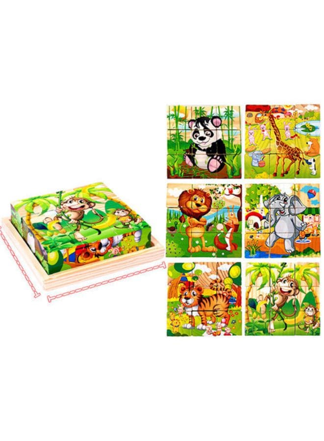 Six-sided 3D Cubes Jigsaw Puzzles With Wooden Tray Toys For Children Kids Educational Toys Funny Games, Jungle Fatio General Trading
