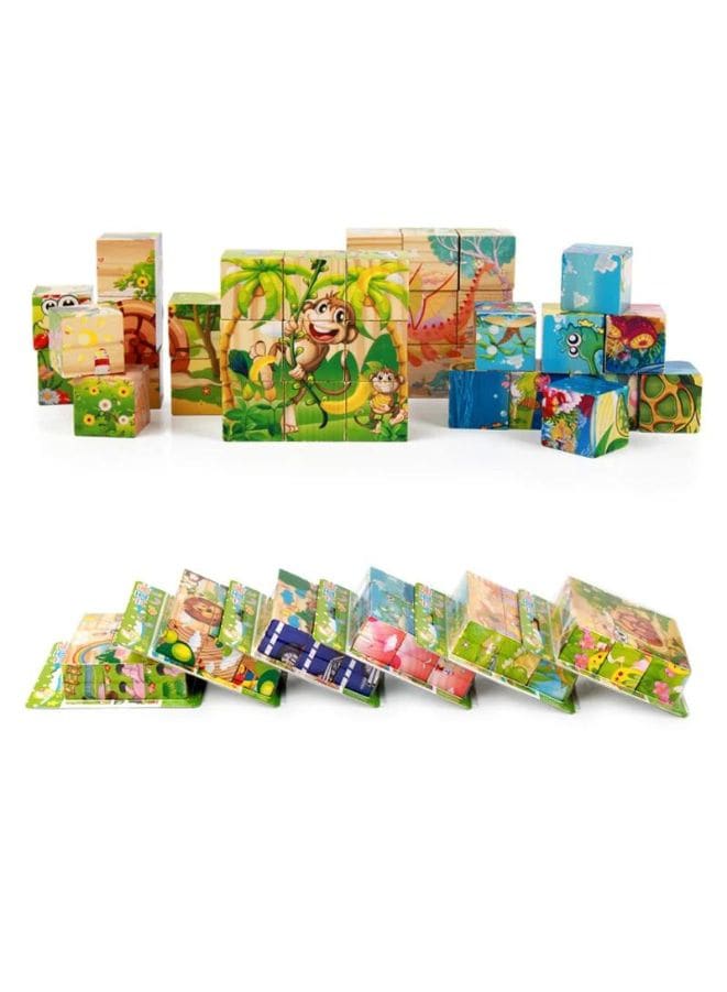 Six-sided 3D Cubes Jigsaw Puzzles With Wooden Tray Toys For Children Kids Educational Toys Funny Games, Jungle Fatio General Trading