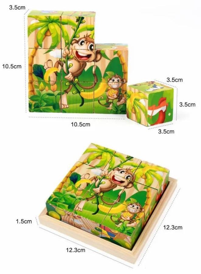Six-sided 3D Cubes Jigsaw Puzzles With Wooden Tray Toys For Children Kids Educational Toys Funny Games, Dinosaurs Fatio General Trading