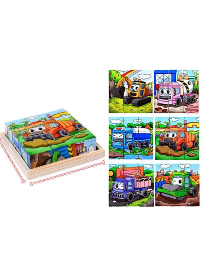 Six-sided 3D Cubes Jigsaw Puzzles With Wooden Tray Toys For Children Kids Educational Toys Funny Games, Construction Vehicles Fatio General Trading
