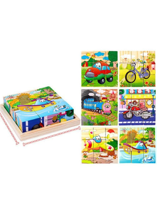 Six-sided 3D Cubes Jigsaw Puzzles With Wooden Tray Toys For Children Kids Educational Toys Funny Games, Transportation Fatio General Trading