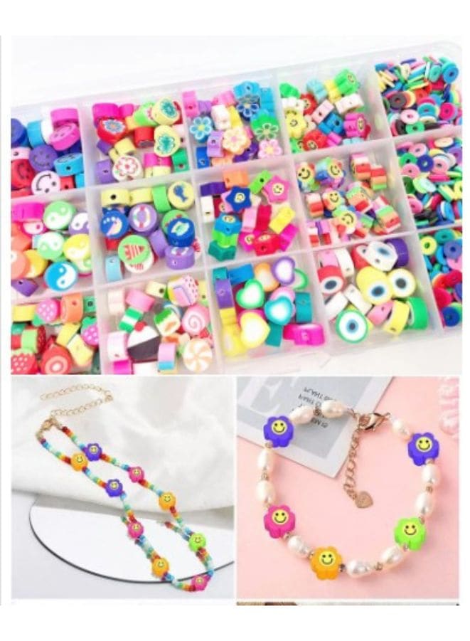 Smiley Beads for Making Bracelets Polymer Clay Beads 990 PCS 15 Styles Trendy Cute DIY Bracelet Earring Necklace Craft Making Supplies Fatio General Trading