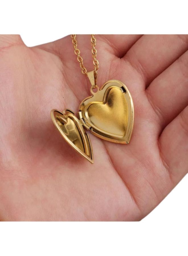 Stainless Steel Photo Locket Necklace Open Heart Pendant Necklaces For Women Jewelry Family Birthday Gift, Gold Fatio General Trading