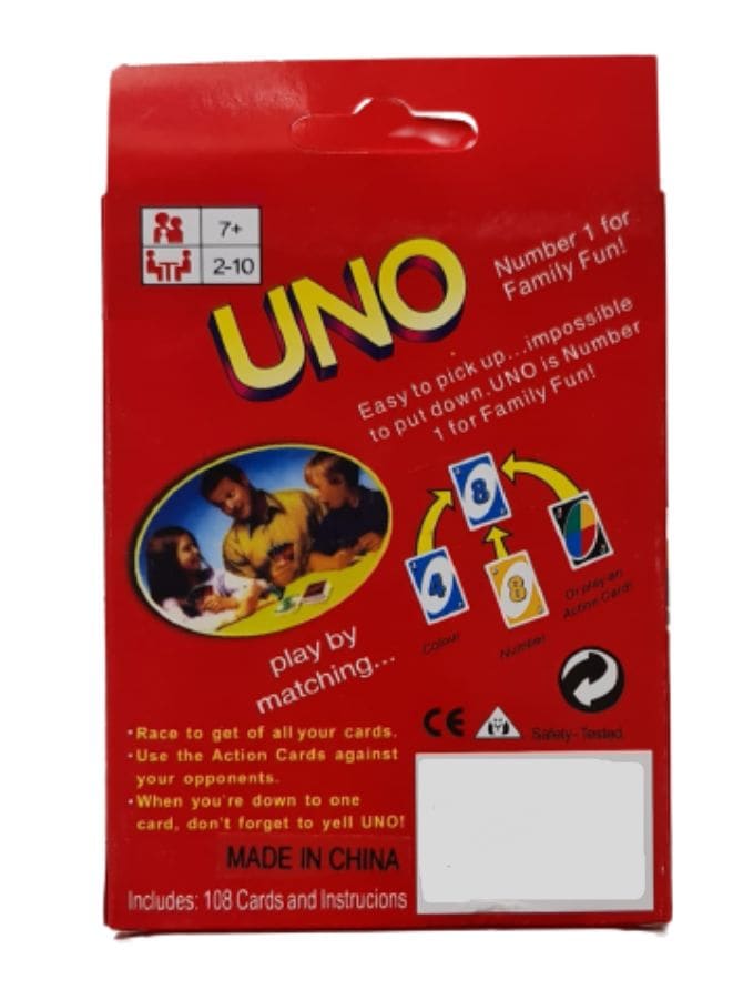 Uno Card Game, Fast-Paced Portable-Friendly Version For 2 To 4 Players Ages 7 Years And Older, Multicolour Fatio General Trading