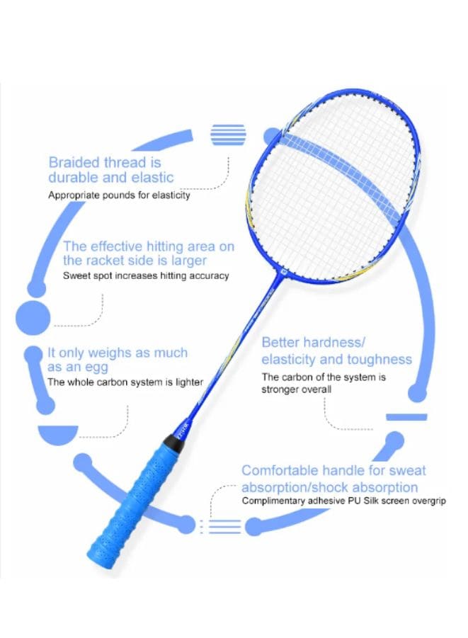 Whizz ED02 2 PCS Badminton Racket Set for Family Game, School Sports, Lightweight with Full Cover for Indoor and Outdoor Play, Beginners Level, Blue Fatio General Trading