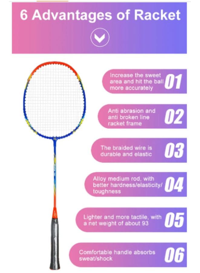 Whizz T20 2 PCS Badminton Racket Set for Family Game, School Sports, Lightweight with Full Cover for Indoor and Outdoor Play Beginners Level, Red Fatio General Trading