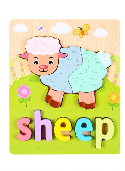 Wooden 3D Puzzle Educational Toys for Children Teaching Aid Sheep & Cat Fatio General Trading