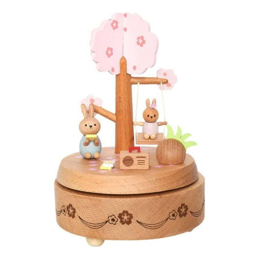 Wooden Bunny Windup Music Box, No Battery Home Wood Decor, Wooden Cute Rabbit Music Box Gift for Birthday Wedding Christmas Fatio General Trading