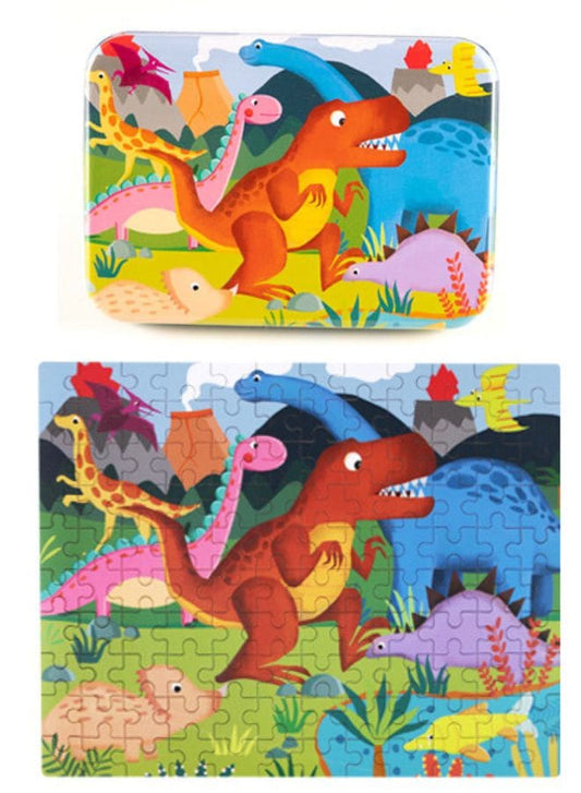 Wooden Jigsaw 120 Pieces Cartoon Animals Fairy Tales Puzzles Children Wood Early Learning Set Montessori Education Toy Kids Gift, Dinosaur Fatio General Trading