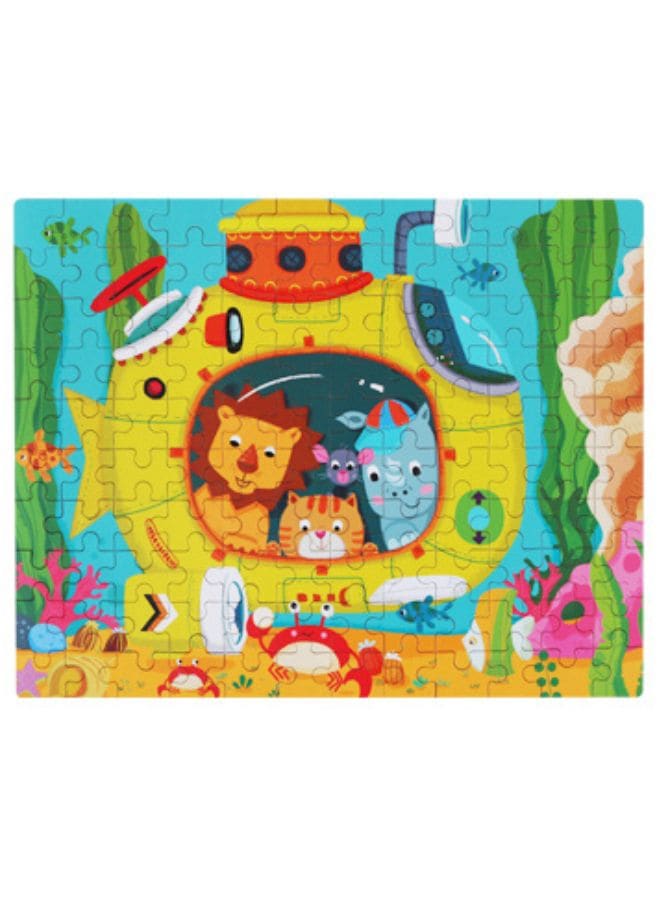 Wooden Jigsaw 120 Pieces Cartoon Animals Fairy Tales Puzzles Children Wood Early Learning Set Montessori Education Toy Kids Gift, Submarine Fatio General Trading
