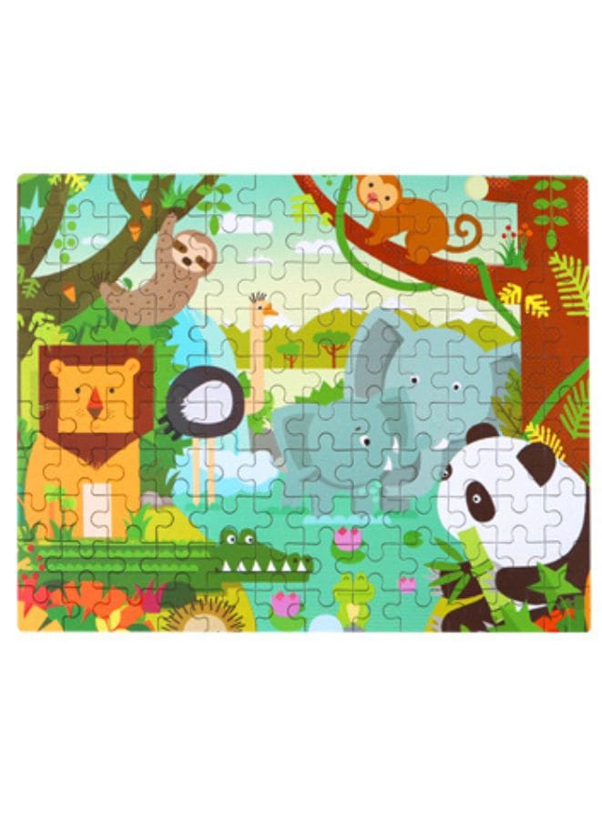Wooden Jigsaw 120 Pieces Cartoon Animals Fairy Tales Puzzles Children Wood Early Learning Set Montessori Education Toy Kids Gift, Jungle Fatio General Trading