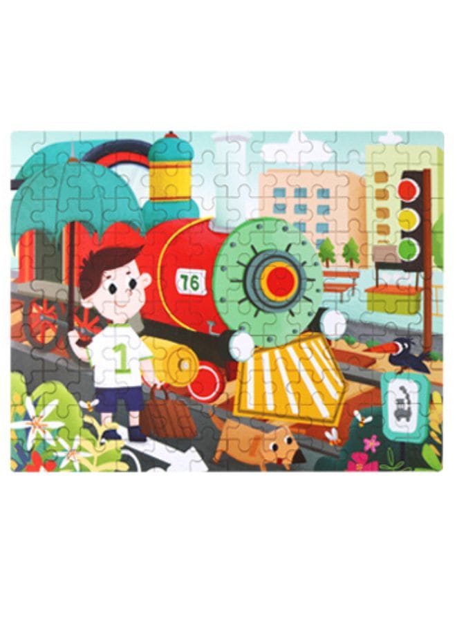 Wooden Jigsaw 120 Pieces Cartoon Animals Fairy Tales Puzzles Children Wood Early Learning Set Montessori Education Toy Kids Gift, Train Fatio General Trading
