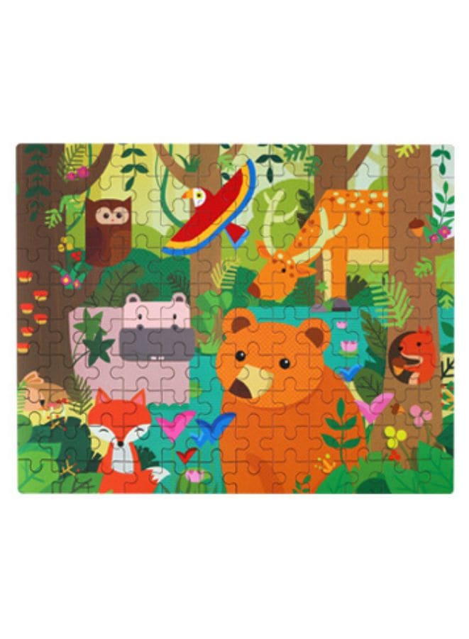Wooden Jigsaw 120 Pieces Cartoon Animals Fairy Tales Puzzles Children Wood Early Learning Set Montessori Education Toy Kids Gift, Forest Fatio General Trading