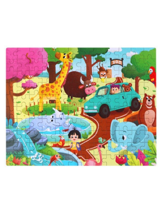 Wooden Jigsaw 120 Pieces Cartoon Animals Fairy Tales Puzzles Children Wood Early Learning Set Montessori Education Toy Kids Gift, Zoo Fatio General Trading