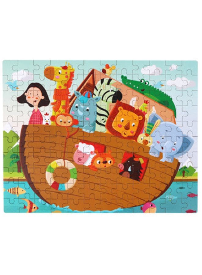 Wooden Jigsaw 120 Pieces Cartoon Animals Fairy Tales Puzzles Children Wood Early Learning Set Montessori Education Toy Kids Gift, Wild Animals Fatio General Trading