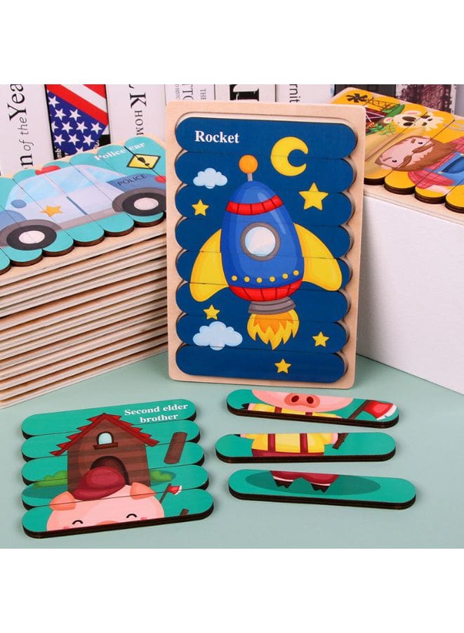 Wooden Jigsaw Puzzles Blocks Sorting and Stacking Toys Peg Puzzle Preschool Educational Toys for Kids Fairy Tale (4 Pieces for 8 Patterns) Fatio General Trading