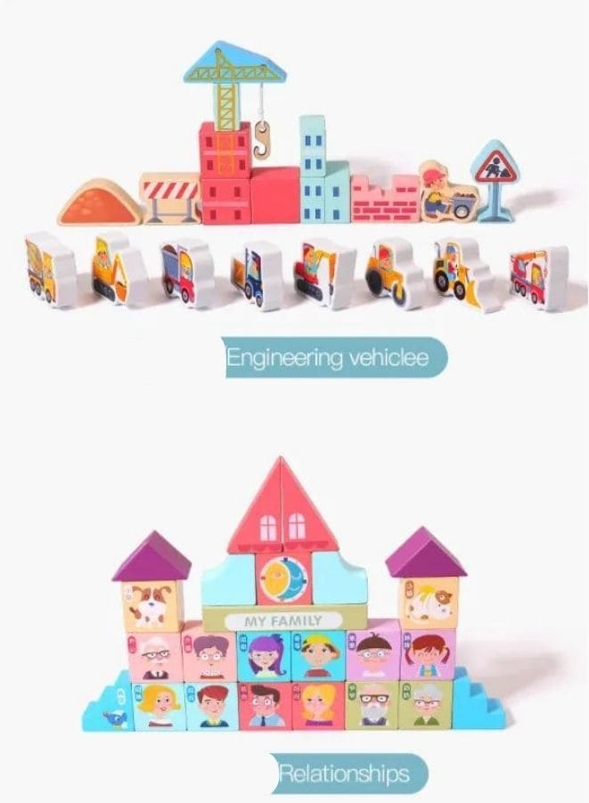 Wooden Large Education 165 pieces colorful city scene traffic bucket 36+ month children's toy building blocks Fatio General Trading