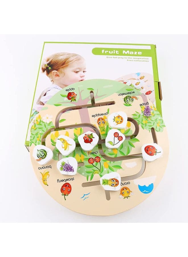 Wooden Number Maze with Sliders Preschool Educational Toy Learning Toys for 3 Year's, Kids Puzzles Game for Kids, Fruit Maze Fatio General Trading