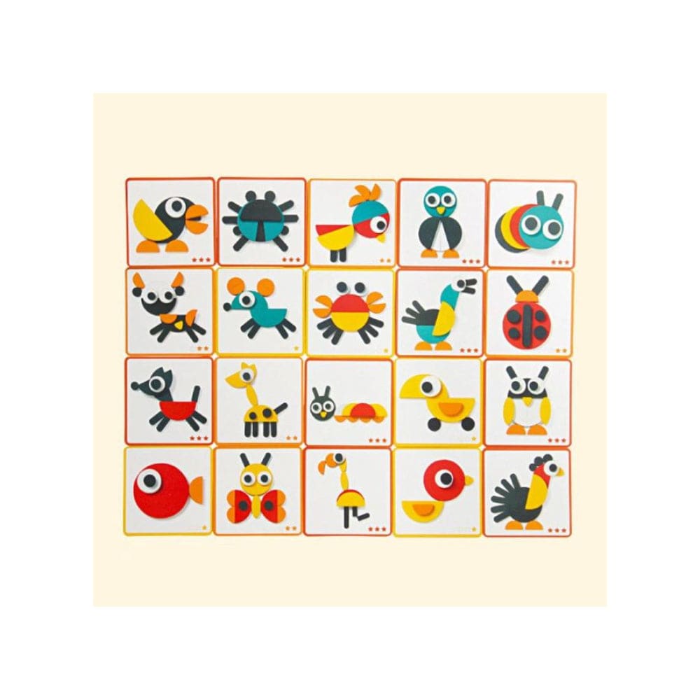 Wooden Pattern Blocks Geometric Shapes Animals Puzzle Early Educational Toys Tangram Set for Kids with 20 Design Cards Fatio General Trading