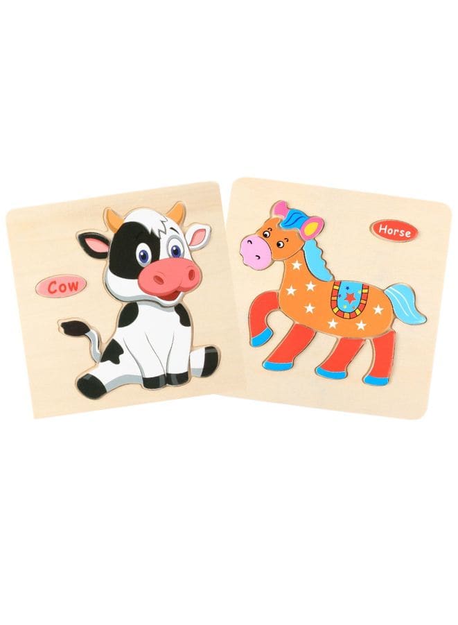 Wooden Puzzles for Kids Boys and Girls  Animals Set Cow & Horse Fatio General Trading