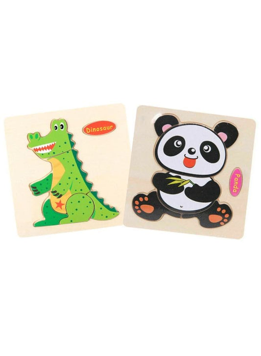 Wooden Puzzles for Kids Boys and Girls  Animals Set Dinosaur & Panda Fatio General Trading