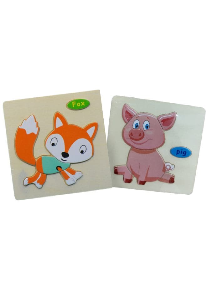 Wooden Puzzles for Kids Boys and Girls  Animals Set Fox & Pig Fatio General Trading