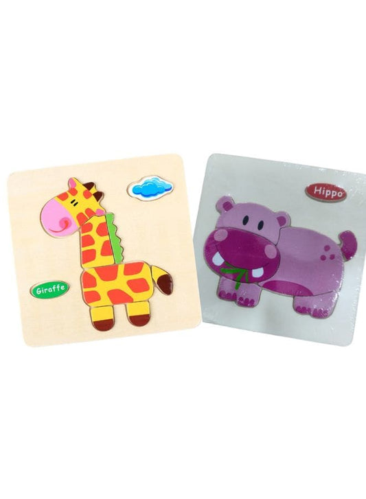 Wooden Puzzles for Kids Boys and Girls  Animals Set Giraffe & Hippo Fatio General Trading