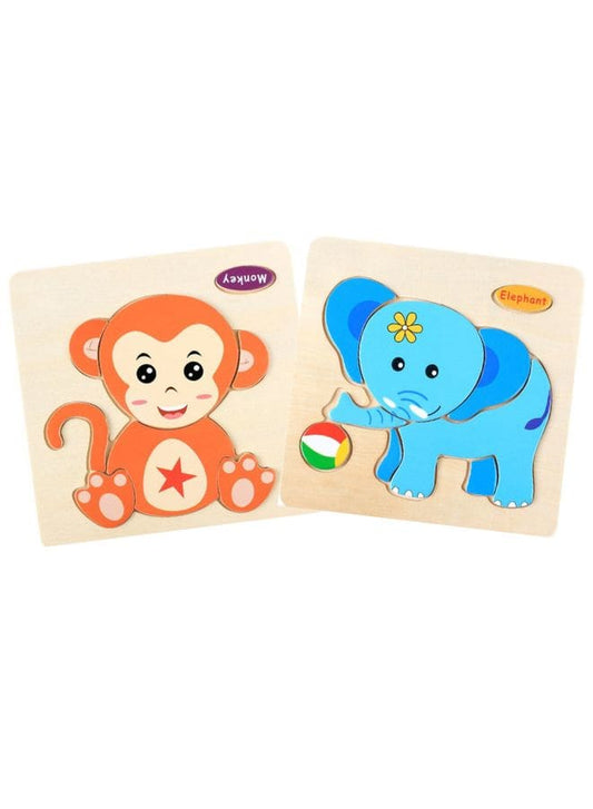 Wooden Puzzles for Kids Boys and Girls  Animals Set Monkey & Elephant Fatio General Trading