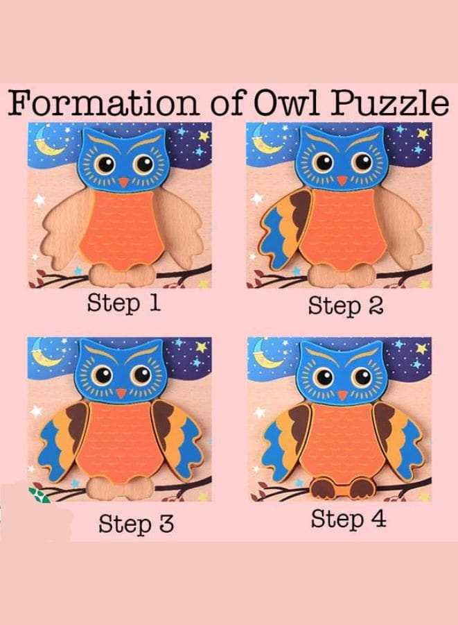 Wooden Puzzles for Kids Boys and Girls Pets Set Owl Fatio General Trading