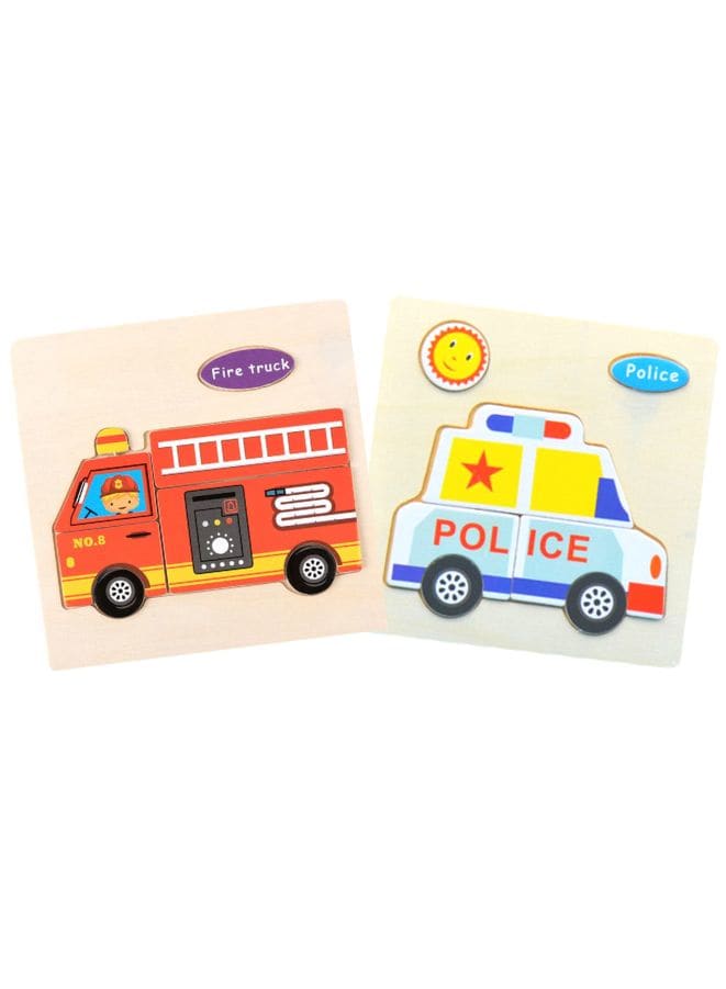 Wooden Puzzles for Kids Boys and Girls  Vehicle Set Fire Truck & Police Fatio General Trading