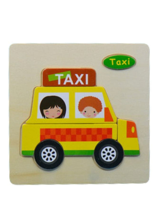 Wooden Puzzles for Kids Boys and Girls  Vehicle Set Taxi & Bus Fatio General Trading