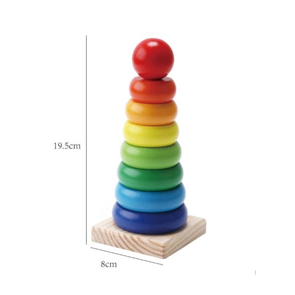 Wooden Rainbow Tower Ring Building Blocks Toy Gifts, Stacking and Sorting Toy for Basic Spatial Awareness Development in Kids (Ball Top) Fatio General Trading