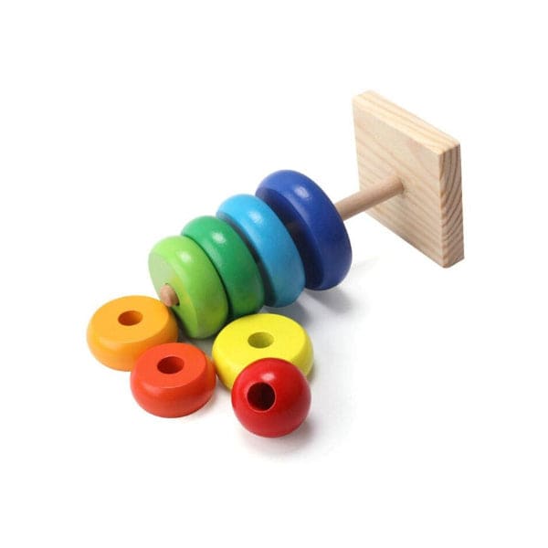 Wooden Rainbow Tower Ring Building Blocks Toy Gifts, Stacking and Sorting Toy for Basic Spatial Awareness Development in Kids (Ball Top) Fatio General Trading