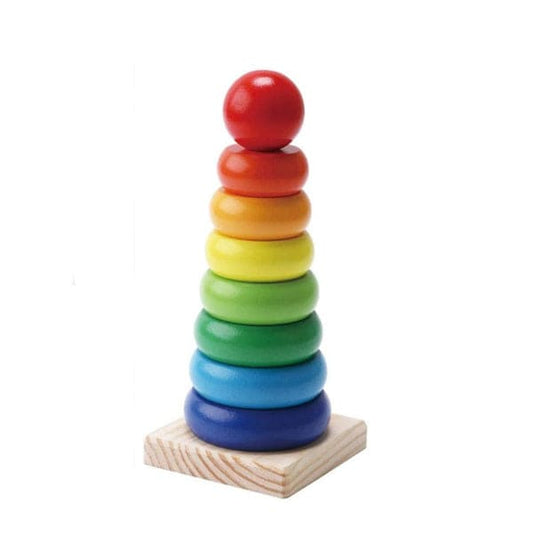 Wooden Rainbow Tower Ring Building Blocks Toy Gifts, Stacking and Sorting Toy for Basic Spatial Awareness Development in Kids (Ball Top) Fatio General Trading