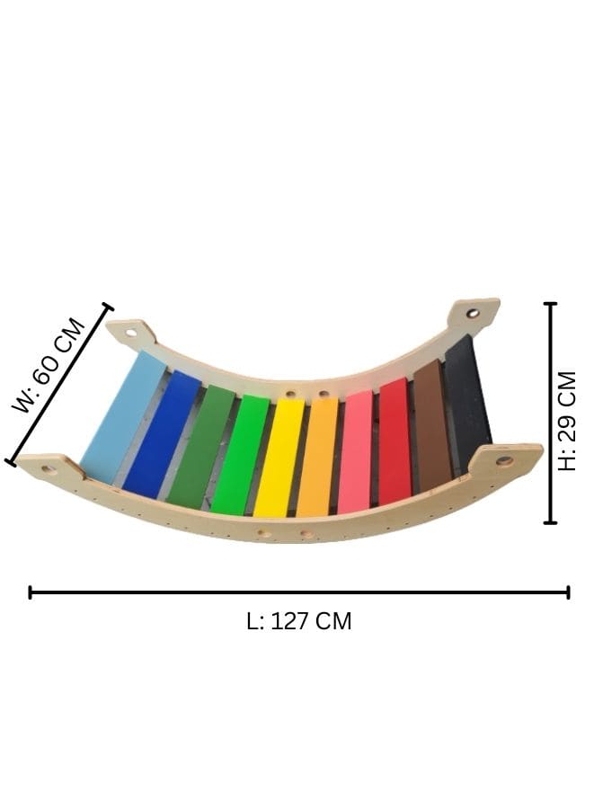 Wooden Ranibow Colored Rocker Balance Board for Kids aged 2 to 9, Wooden Kid's Furniture toy for Active Play Fatio General Trading