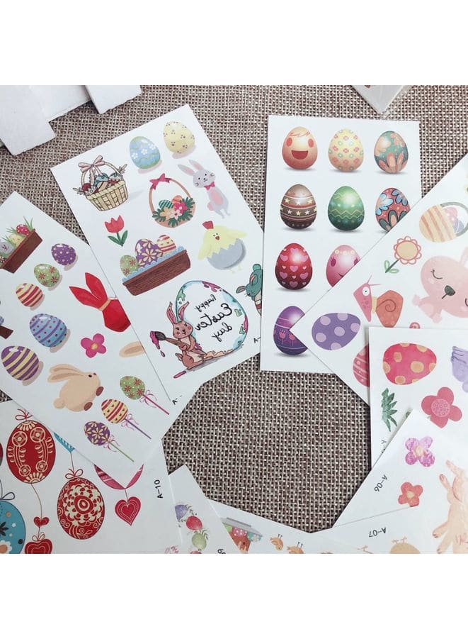 10 Sheet Easter Tattoo Stickers Cartoon Rabbit Temporary Tattoo Sticker Kids Children Adult Rabbit Bunny Easter Egg Stickers Fatio General Trading