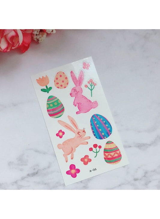 10 Sheet Easter Tattoo Stickers Cartoon Rabbit Temporary Tattoo Sticker Kids Children Adult Rabbit Bunny Easter Egg Stickers Fatio General Trading