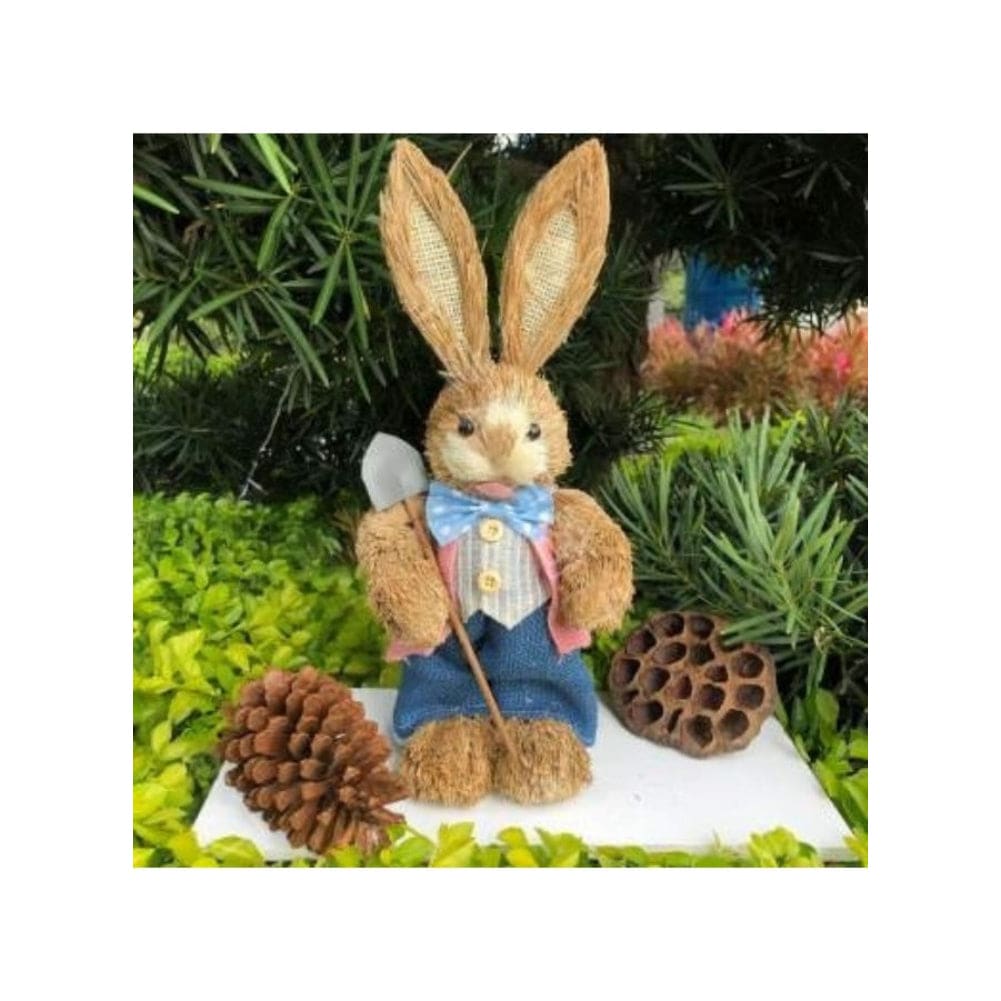 2 Pcs 35cm Handmade Straw Rabbit Straw Bunny for Easter Day Artificial Animal Home Furnishing Shop Decoration, Combo 1 - Fatio General Trading